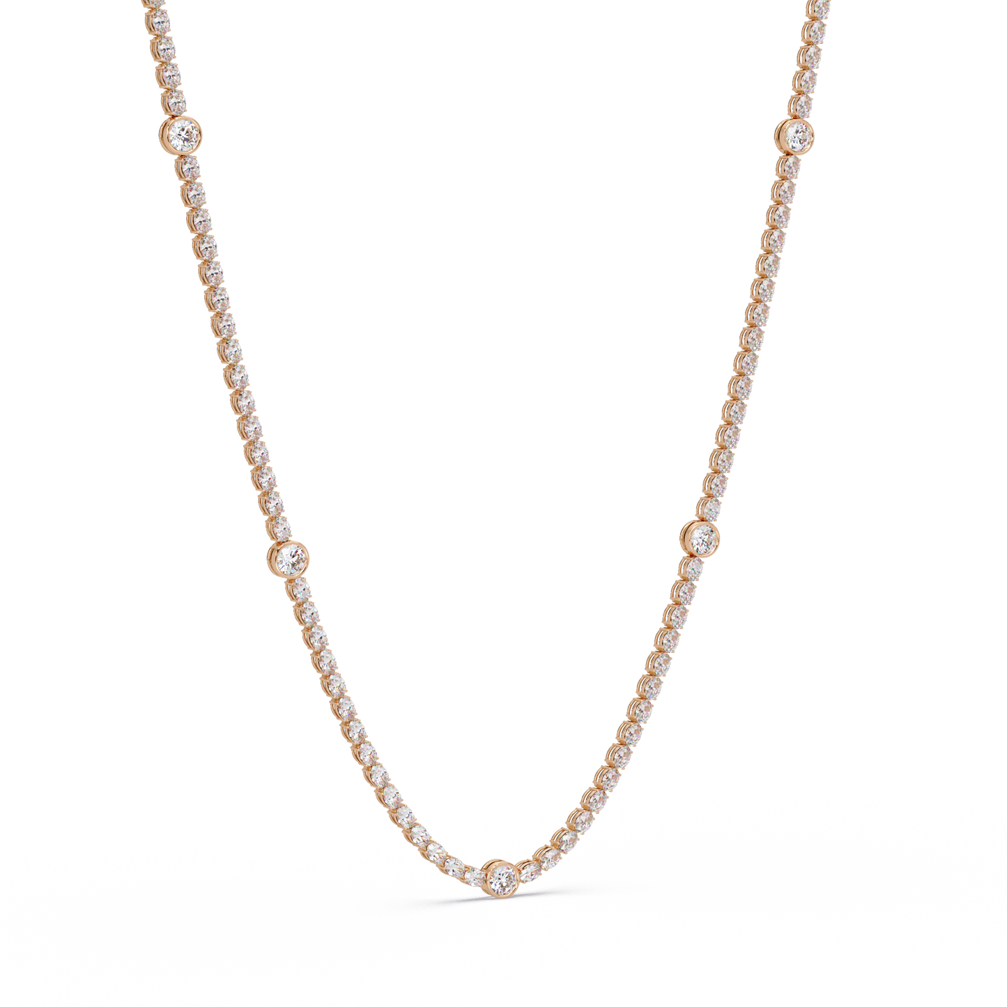 Round Cut Station Lab Grown Tennis Diamond Necklace in Gold - HIGHCARAT DIAMONDS