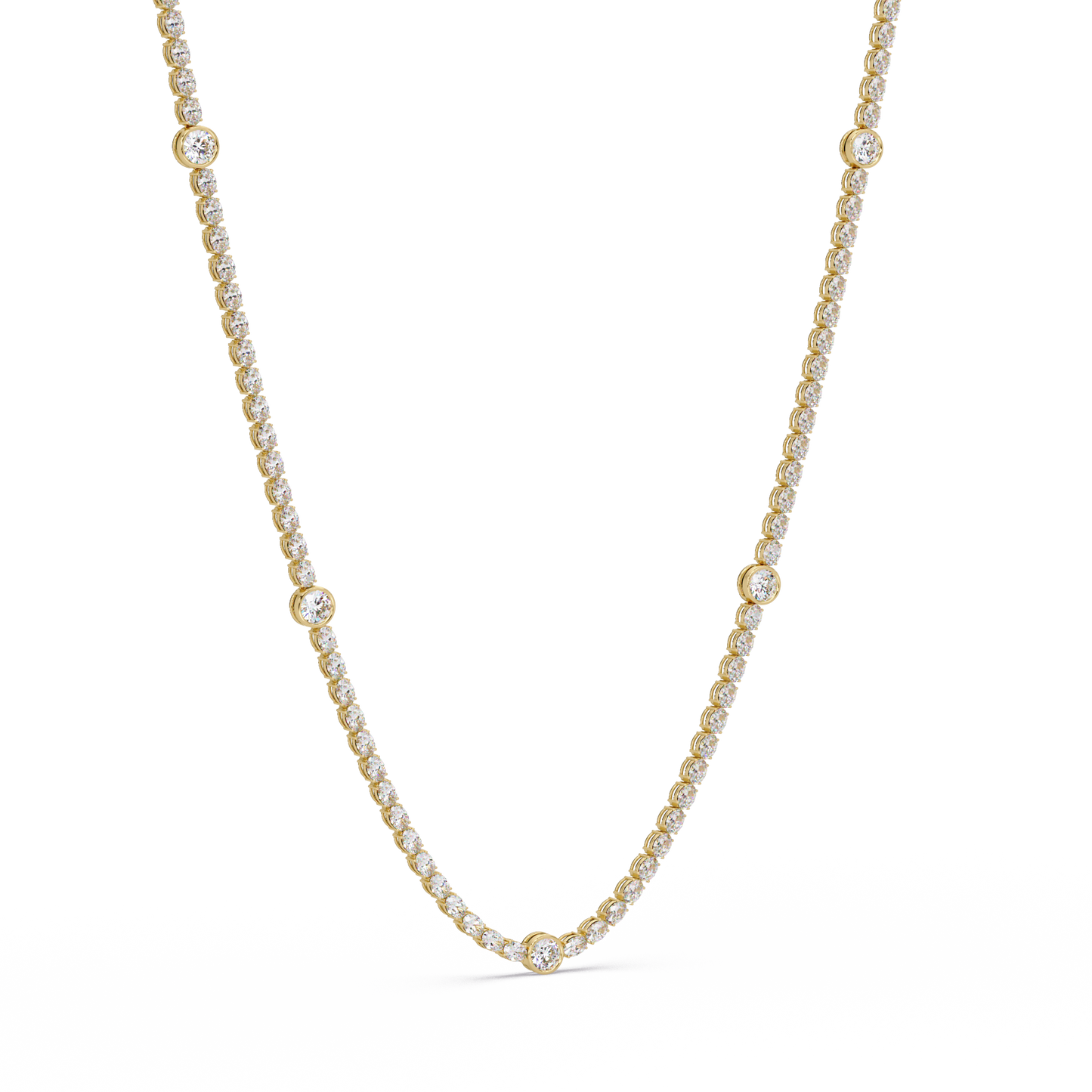 Round Cut Station Lab Grown Tennis Diamond Necklace in Gold - HIGHCARAT DIAMONDS