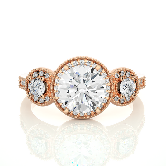 Round Cut Three Stone 14k Yellow Gold  Lab Grown  Diamond High Quality Certified Trilogy Diamond Ring - HIGHCARAT DIAMONDS