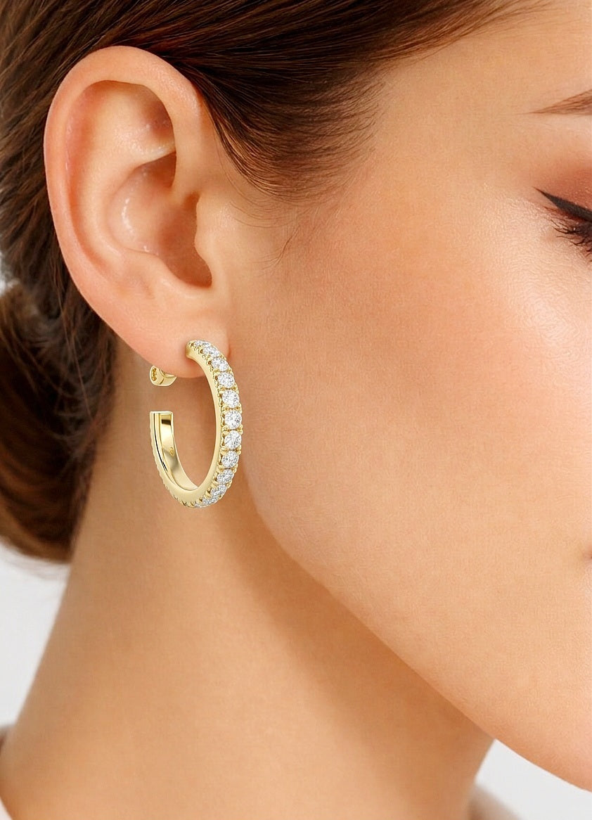 Round Cut Top Grade Diamond Antique Elegant Cluster Art Deco Perfect Hoop Earring Gift For Her - HIGHCARAT DIAMONDS