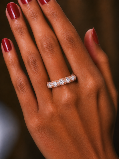 Round Cut Top Grade Diamond Elegance Classic Three Row Dainty Sparkling Proposer Ring For Women's - HIGHCARAT DIAMONDS