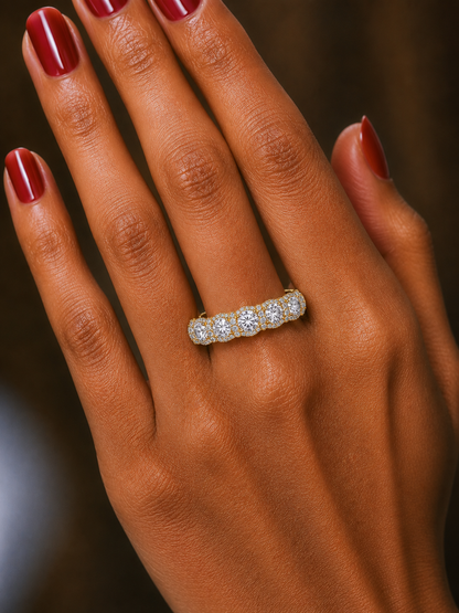 Round Cut Top Grade Diamond Elegance Classic Three Row Dainty Sparkling Proposer Ring For Women's - HIGHCARAT DIAMONDS