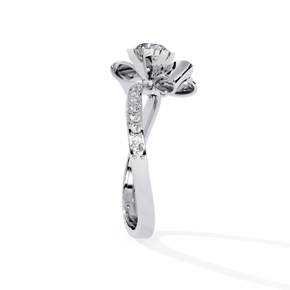 Round Cut Top Grade Lab Grown Diamond 18k Solid White Gold Art Deco Stunning Promise Ring Gift For Her