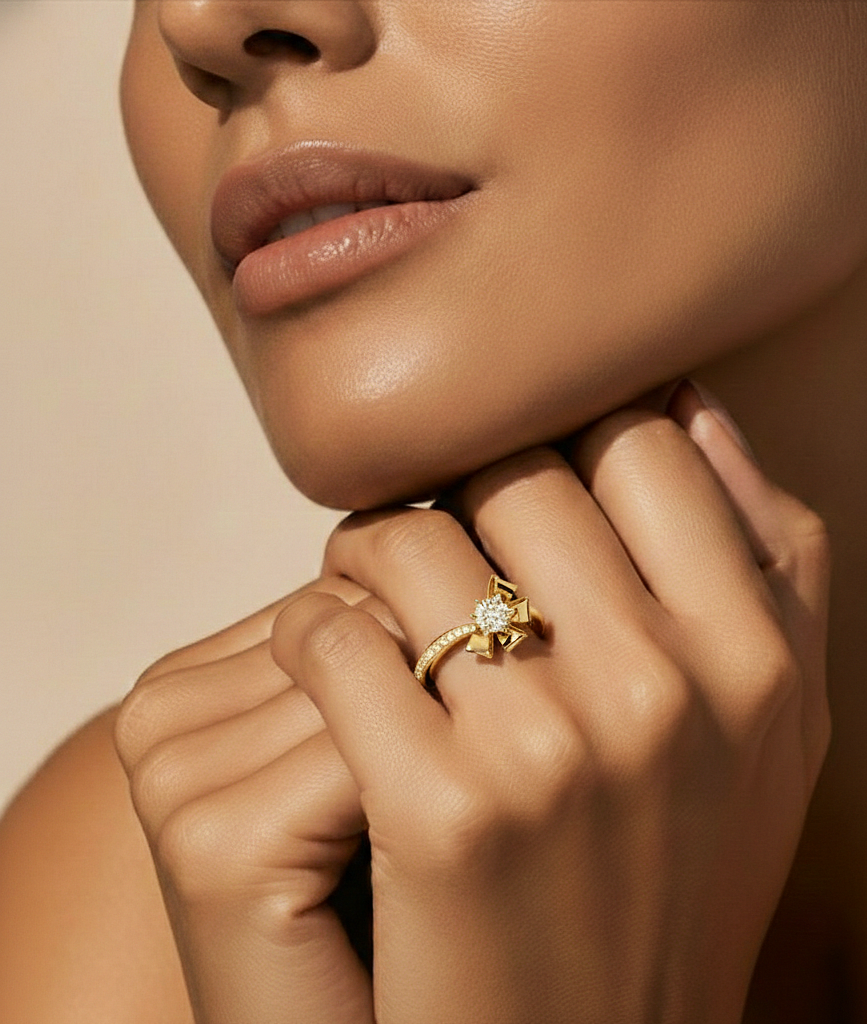 Round Cut Top Grade Lab Grown Diamond 18k Solid White Gold Art Deco Stunning Promise Ring Gift For Her