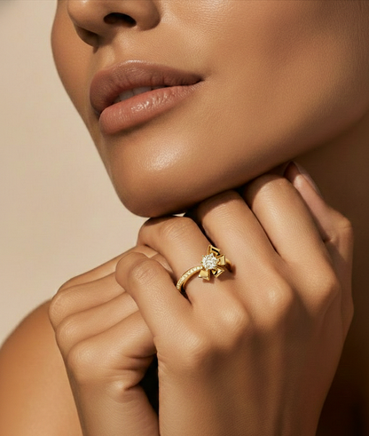 Round Cut Top Grade Lab Grown Diamond 18k Solid White Gold Art Deco Stunning Promise Ring Gift For Her