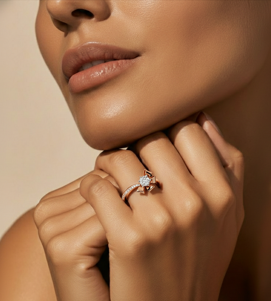 Round Cut Top Grade Lab Grown Diamond 18k Solid White Gold Art Deco Stunning Promise Ring Gift For Her