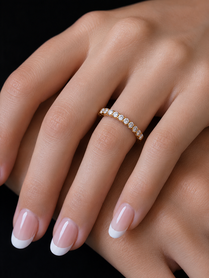 Round Cut Top Grade Lab Grown Diamond Elegant  Half Eternity 18k Solid Yellow Gold  Dainty Handmade Wedding Band - HIGHCARAT DIAMONDS