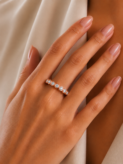 Round Cut Top Grade Lab Grown Diamond Elegant Half Eternity Minimalist Bezel Set Band Gift For Women's - HIGHCARAT DIAMONDS