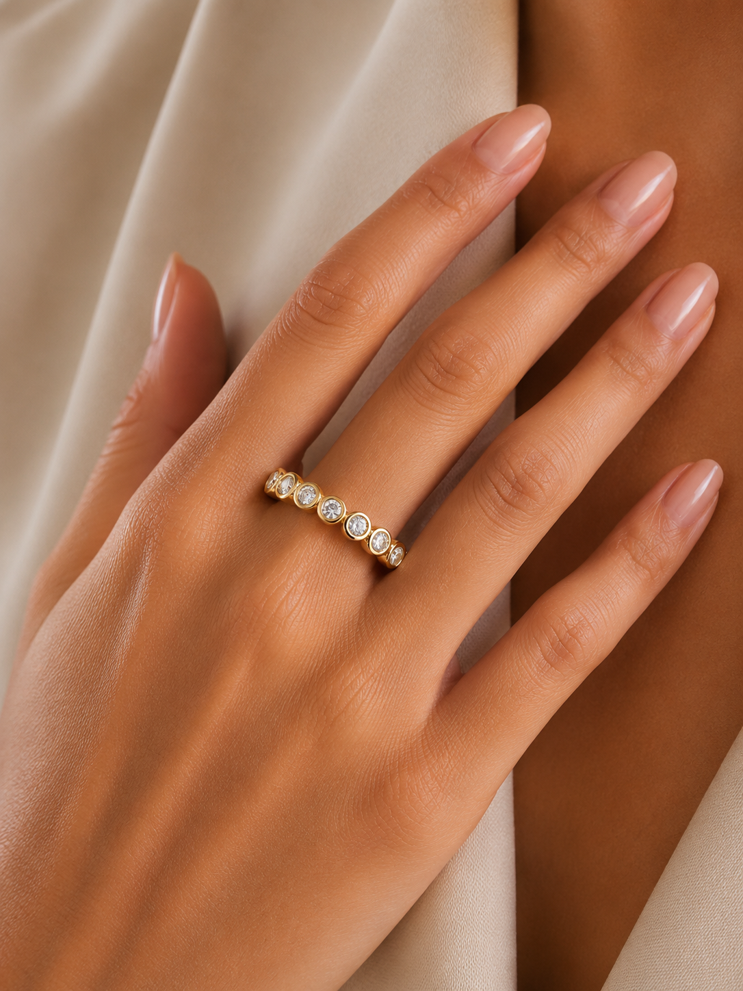 Round Cut Top Grade Lab Grown Diamond Elegant Half Eternity Minimalist Bezel Set Band Gift For Women's - HIGHCARAT DIAMONDS
