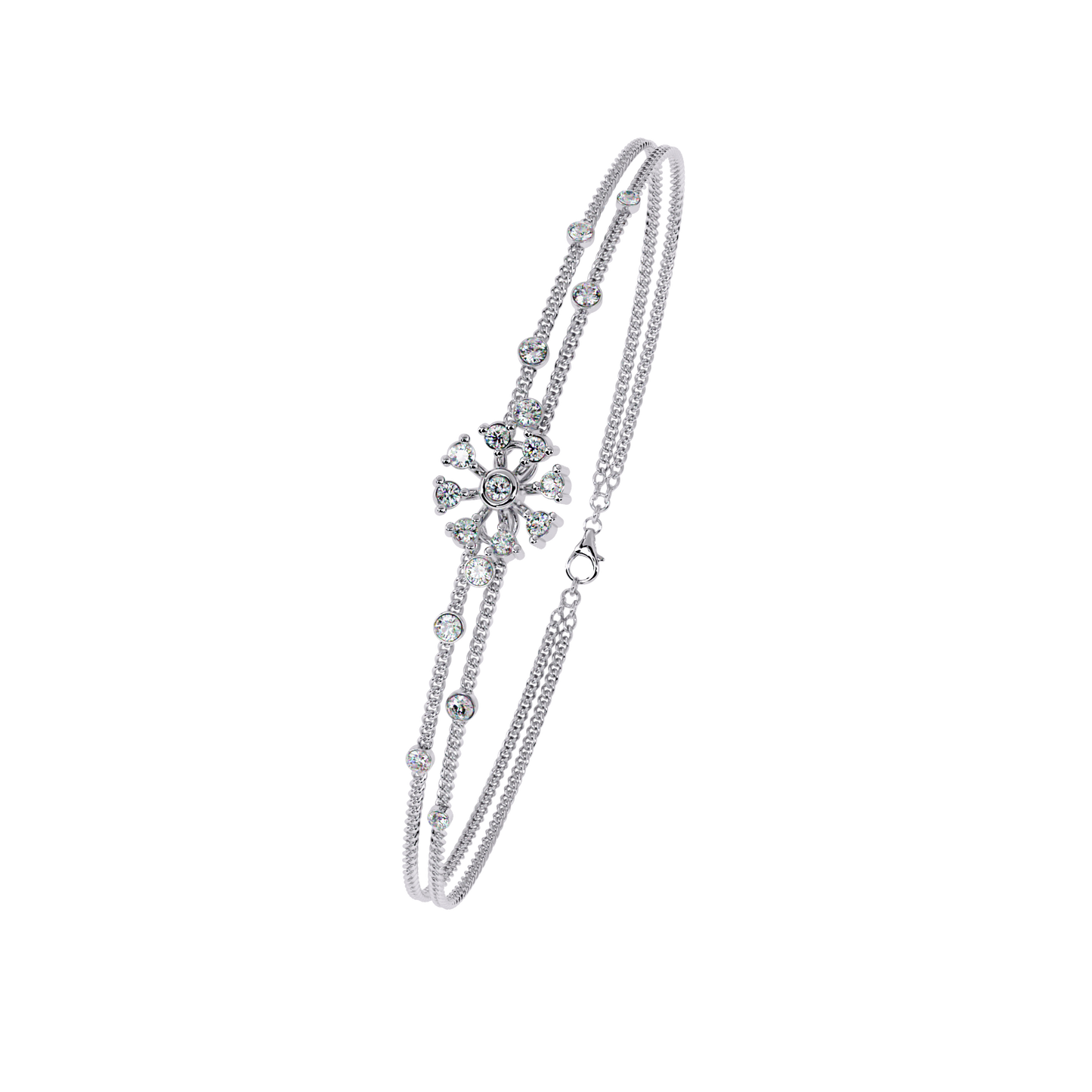 Round Cut White Colorless Diamond Art Deco Elegant Delicate Handmade Cuff Bracelet Gift For Her - HIGHCARAT DIAMONDS