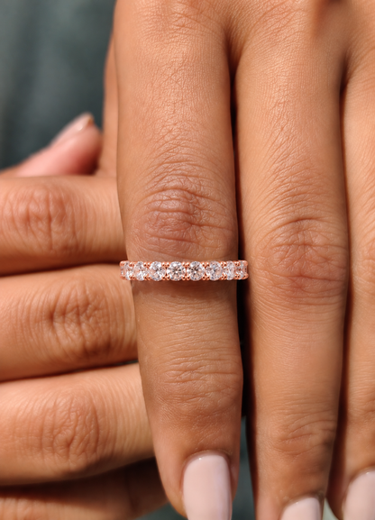 Round Cut White Colorless Diamond Elegant Full Eternity Classic Dainty Bridesmaid Band Gift for Her - HIGHCARAT DIAMONDS