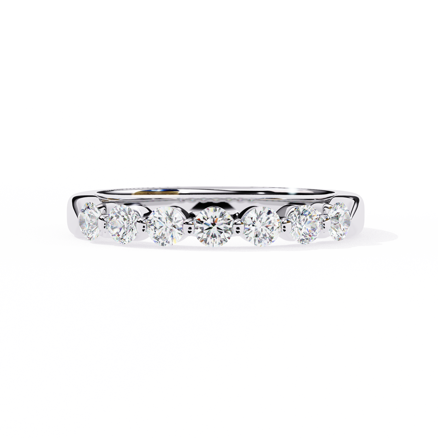 Round Cut White Colorless Lab Grown Diamond Elegant Half Eternity Stacking 7 Stone Dainty Every Day Ring - HIGHCARAT DIAMONDS