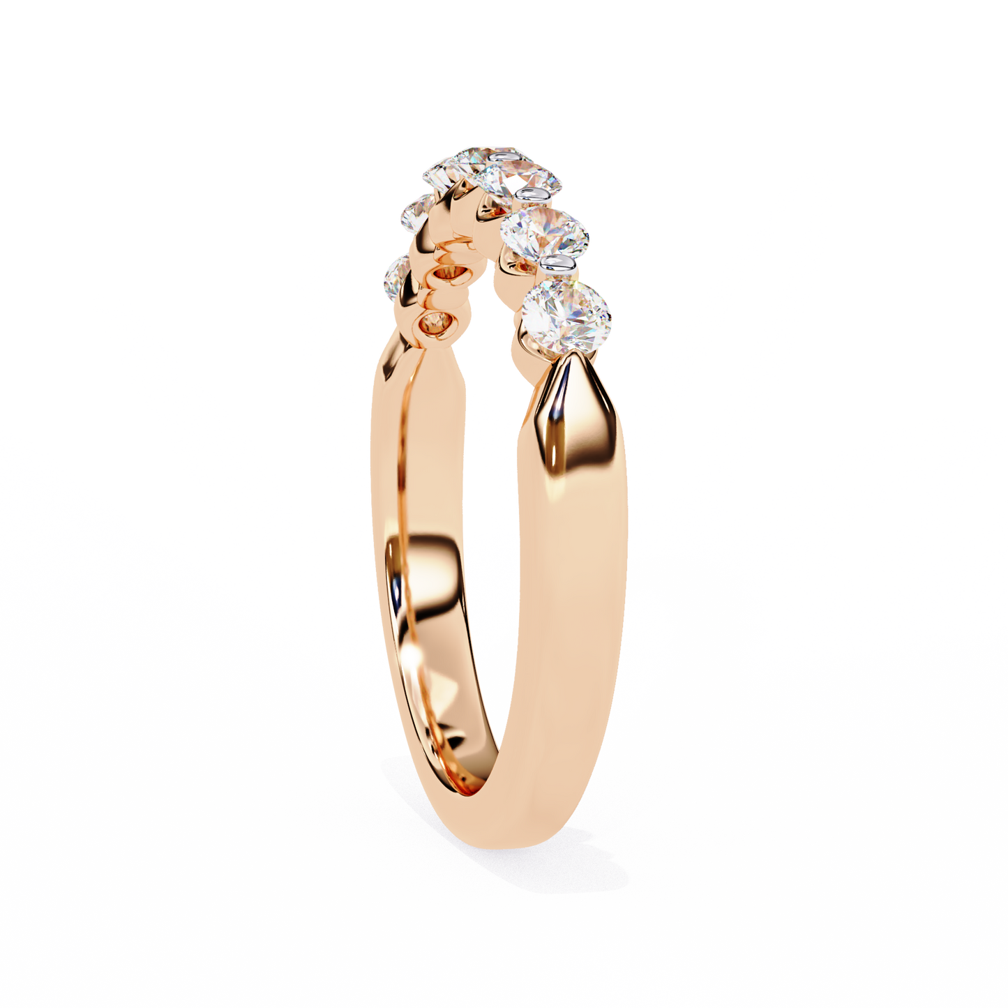 Round Cut White Colorless Lab Grown Diamond Elegant Half Eternity Stacking 7 Stone Dainty Every Day Ring - HIGHCARAT DIAMONDS