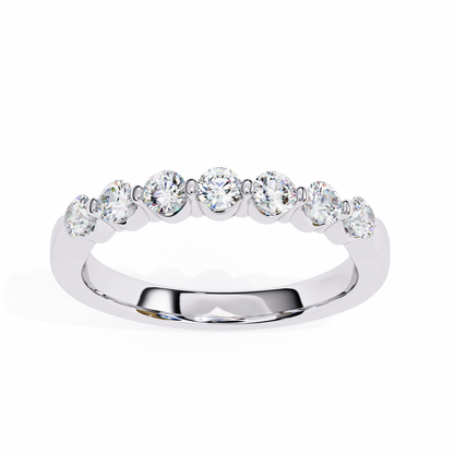Round Cut White Colorless Lab Grown Diamond Elegant Half Eternity Stacking 7 Stone Dainty Every Day Ring - HIGHCARAT DIAMONDS