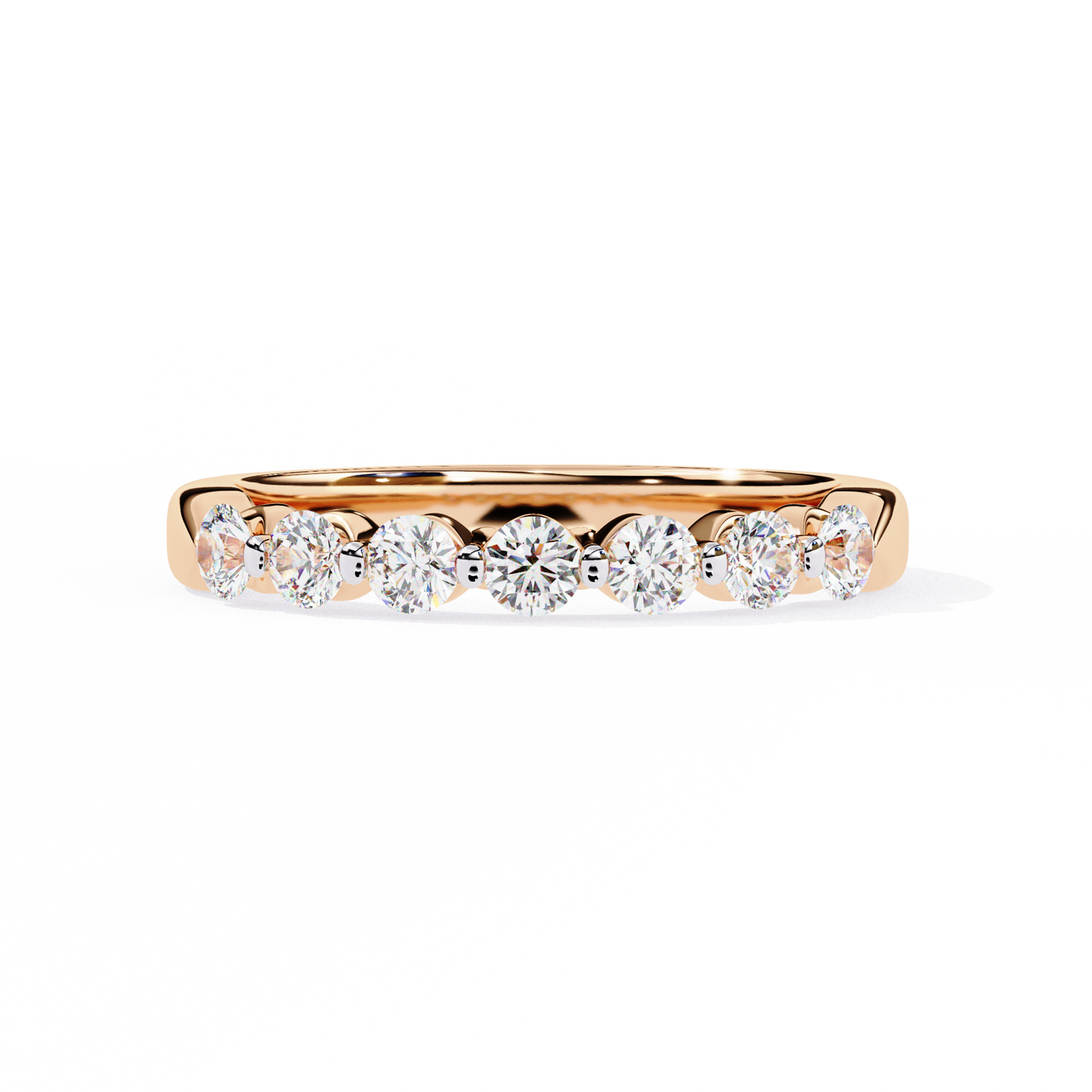 Round Cut White Colorless Lab Grown Diamond Elegant Half Eternity Stacking 7 Stone Dainty Every Day Ring - HIGHCARAT DIAMONDS