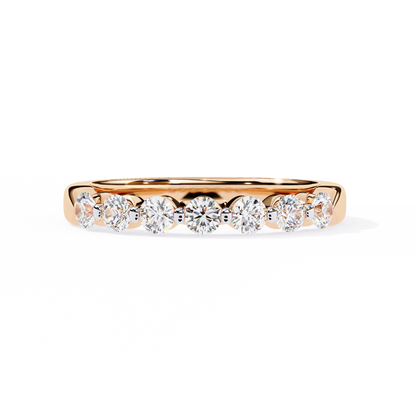 Round Cut White Colorless Lab Grown Diamond Elegant Half Eternity Stacking 7 Stone Dainty Every Day Ring - HIGHCARAT DIAMONDS