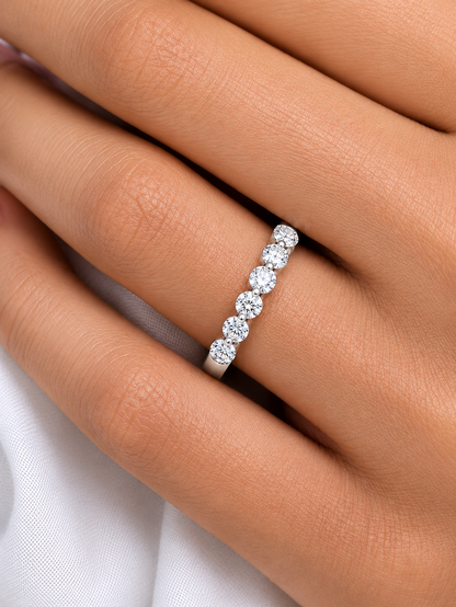 Round Cut White Colorless Lab Grown Diamond Elegant Half Eternity Stacking 7 Stone Dainty Every Day Ring - HIGHCARAT DIAMONDS
