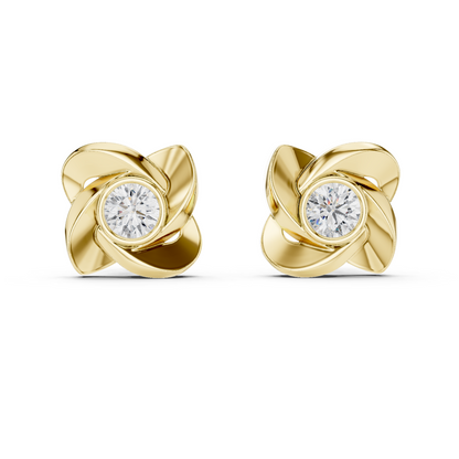 Unique Round Cut White Colorless Diamond Vintage Minimalist Bezel Set Dainty Stud Earring Gift For Her - HIGHCARAT DIAMONDS