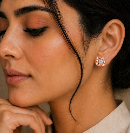 Round Cut White Gold Lab Grown Diamond Bezel Set Stud Earring - HIGHCARAT DIAMONDS