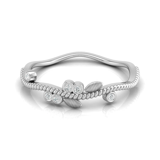 Round Diamond Daily Wear Fancy Ring Trendy Leaf Flower Band Ring In 14 KT Solid Gold - HIGHCARAT DIAMONDS