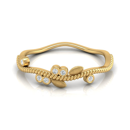 Round Diamond Daily Wear Fancy Ring Trendy Leaf Flower Band Ring In 14 KT Solid Gold