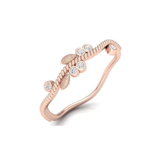 Round Diamond Daily Wear Fancy Ring Trendy Leaf Flower Band Ring In 14 KT Solid Gold