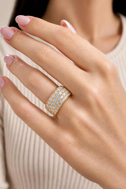 Elegant Round Diamond Half Eternity Band Ring in 18K Solid Gold For Special Occasions - HIGHCARAT DIAMONDS
