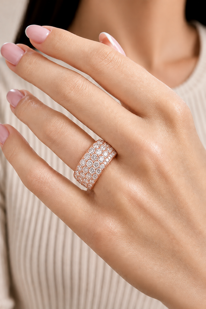 Elegant Round Diamond Half Eternity Band Ring in 18K Solid Gold For Special Occasions - HIGHCARAT DIAMONDS