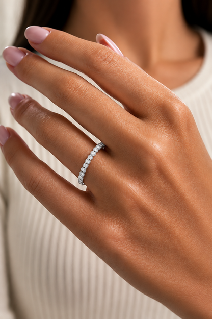 Affordable Round Diamond Half Eternity Wedding Band Gift for Women's in 14K Solid Gold - HIGHCARAT DIAMONDS