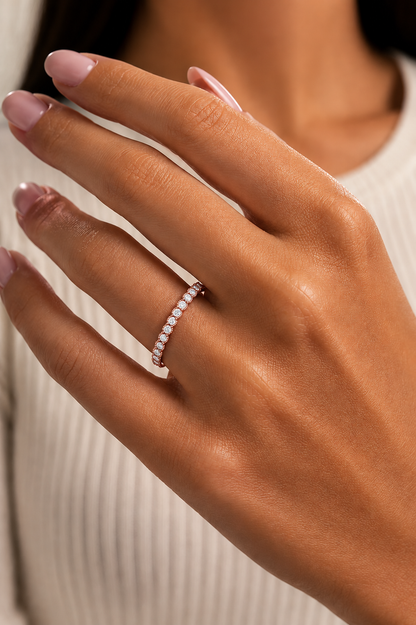 Affordable Round Diamond Half Eternity Wedding Band Gift for Women's in 14K Solid Gold - HIGHCARAT DIAMONDS