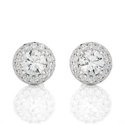 Round Diamond Stud Earrings With Halo Setting Timeless Luxury Jewelry In 14 KT Solid Gold - HIGHCARAT DIAMONDS