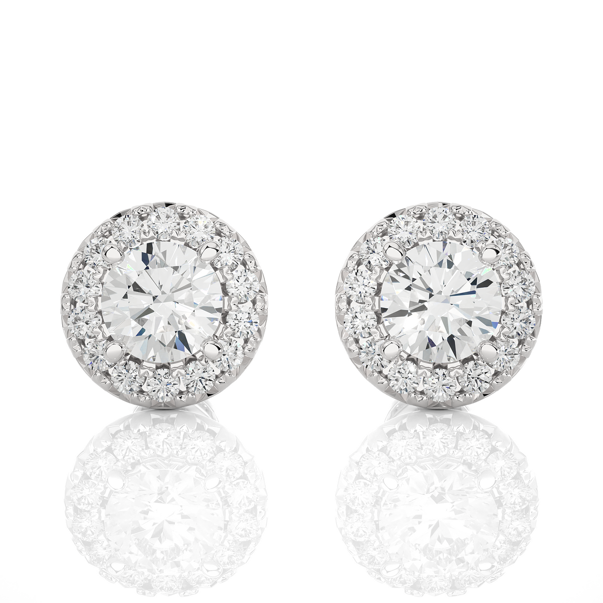 Round Diamond Stud Earrings With Halo Setting Timeless Luxury Jewelry In 14 KT Solid Gold - HIGHCARAT DIAMONDS