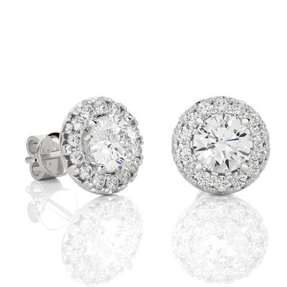 Round Diamond Stud Earrings With Halo Setting Timeless Luxury Jewelry In 14 KT Solid Gold - HIGHCARAT DIAMONDS