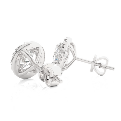 Round Diamond Stud Earrings With Halo Setting Timeless Luxury Jewelry In 14 KT Solid Gold - HIGHCARAT DIAMONDS