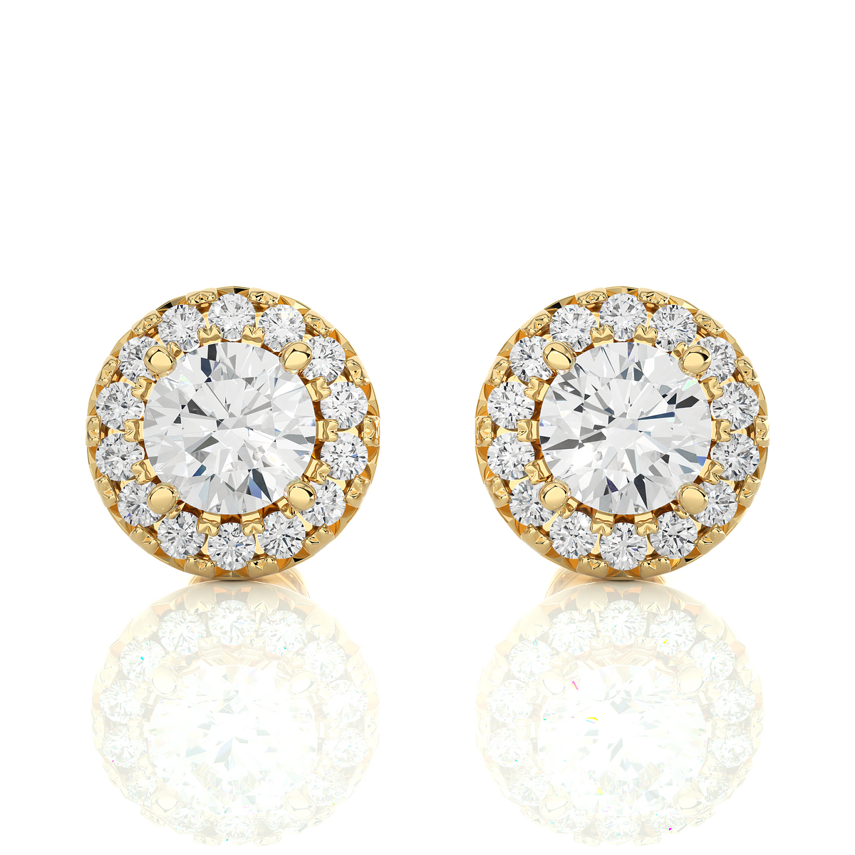 Round Diamond Stud Earrings With Halo Setting Timeless Luxury Jewelry In 14 KT Solid Gold - HIGHCARAT DIAMONDS