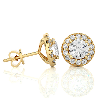 Round Diamond Stud Earrings With Halo Setting Timeless Luxury Jewelry In 14 KT Solid Gold - HIGHCARAT DIAMONDS