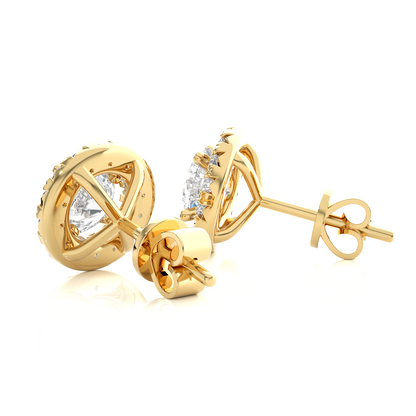 Round Diamond Stud Earrings With Halo Setting Timeless Luxury Jewelry In 14 KT Solid Gold - HIGHCARAT DIAMONDS