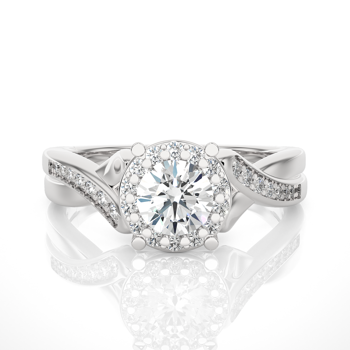 Round Diamond Lab Grown Split Shank Halo Engagement Ring