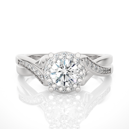 Round Diamond Lab Grown Split Shank Halo Engagement Ring