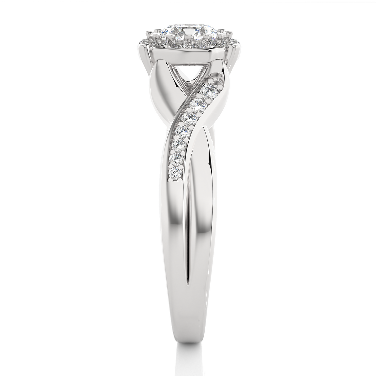 Round Diamond Lab Grown Split Shank Halo Engagement Ring - HIGHCARAT DIAMONDS