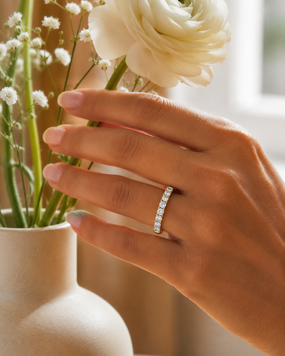 Elegant Round Diamond Band in 18KT Solid Gold With Shared Prong Half Eternity Style - HIGHCARAT DIAMONDS