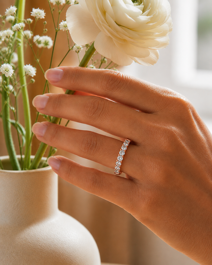 Elegant Round Diamond Band in 18KT Solid Gold With Shared Prong Half Eternity Style - HIGHCARAT DIAMONDS