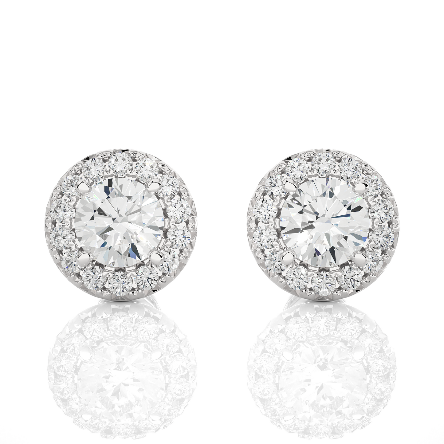 Round Diamond Stud Earrings With Halo Setting Timeless Luxury Jewelry In 14 KT Solid Gold