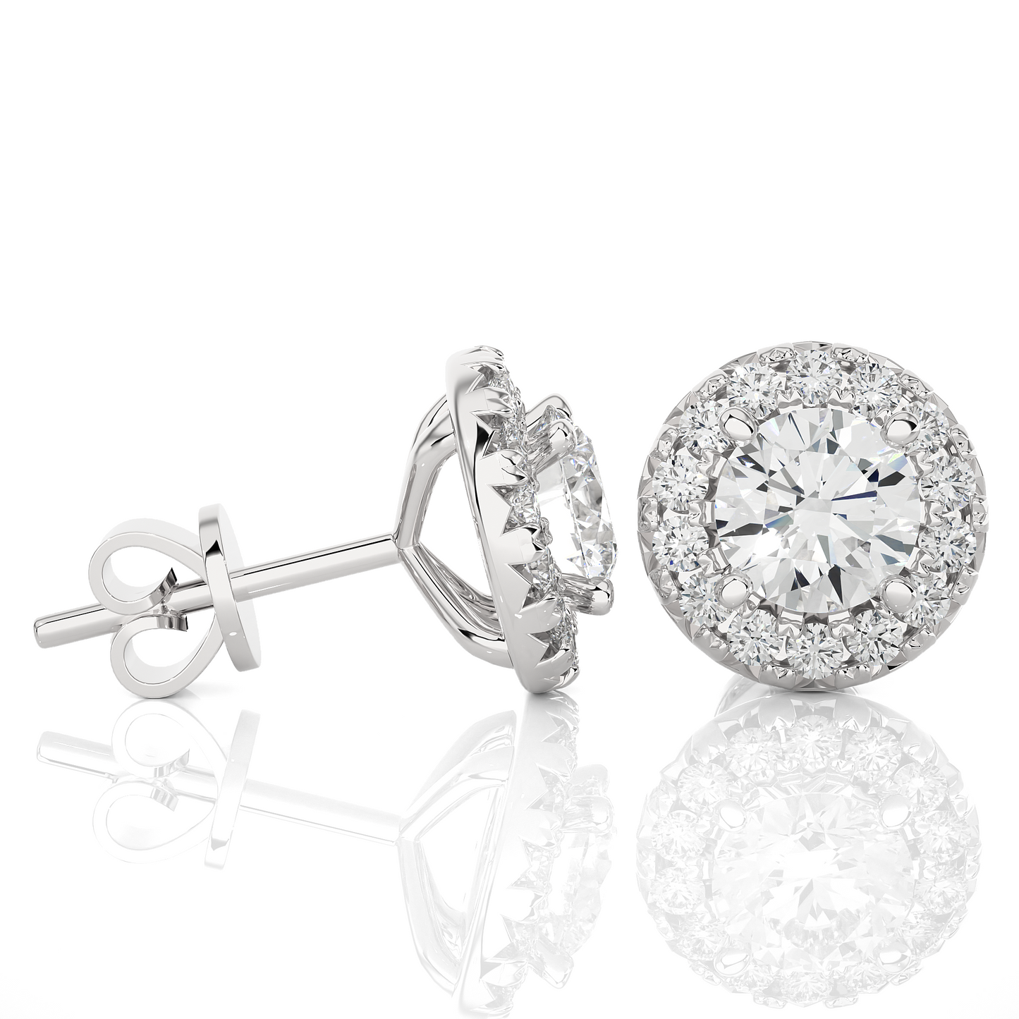 Round Diamond Stud Earrings With Halo Setting Timeless Luxury Jewelry In 14 KT Solid Gold