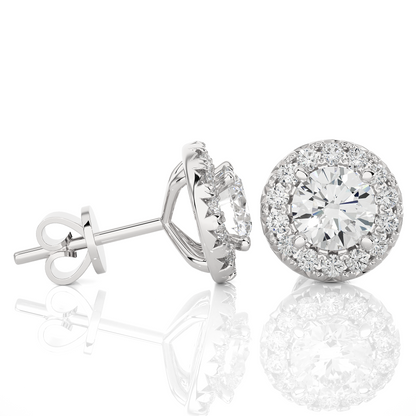 Round Diamond Stud Earrings With Halo Setting Timeless Luxury Jewelry In 14 KT Solid Gold