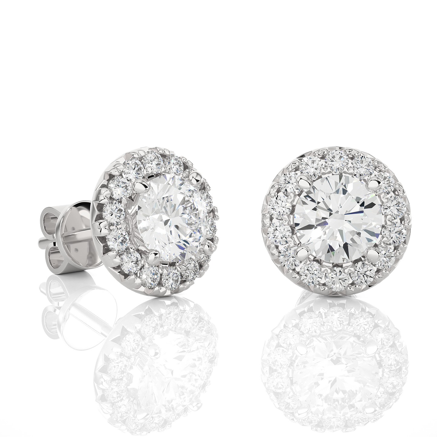 Round Diamond Stud Earrings With Halo Setting Timeless Luxury Jewelry In 14 KT Solid Gold