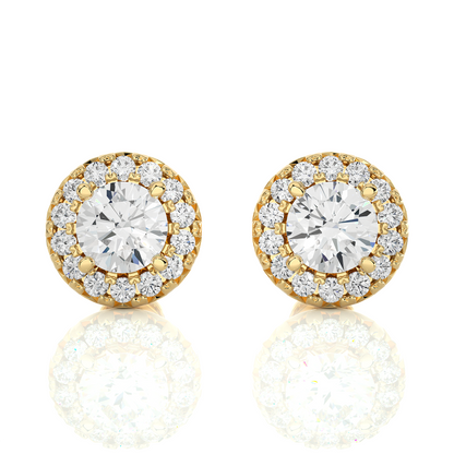 Round Diamond Stud Earrings With Halo Setting Timeless Luxury Jewelry In 14 KT Solid Gold