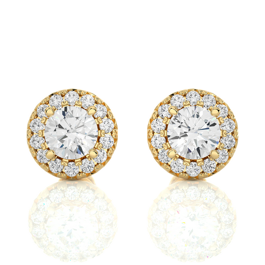 Round Diamond Stud Earrings With Halo Setting Timeless Luxury Jewelry In 14 KT Solid Gold - HIGHCARAT DIAMONDS