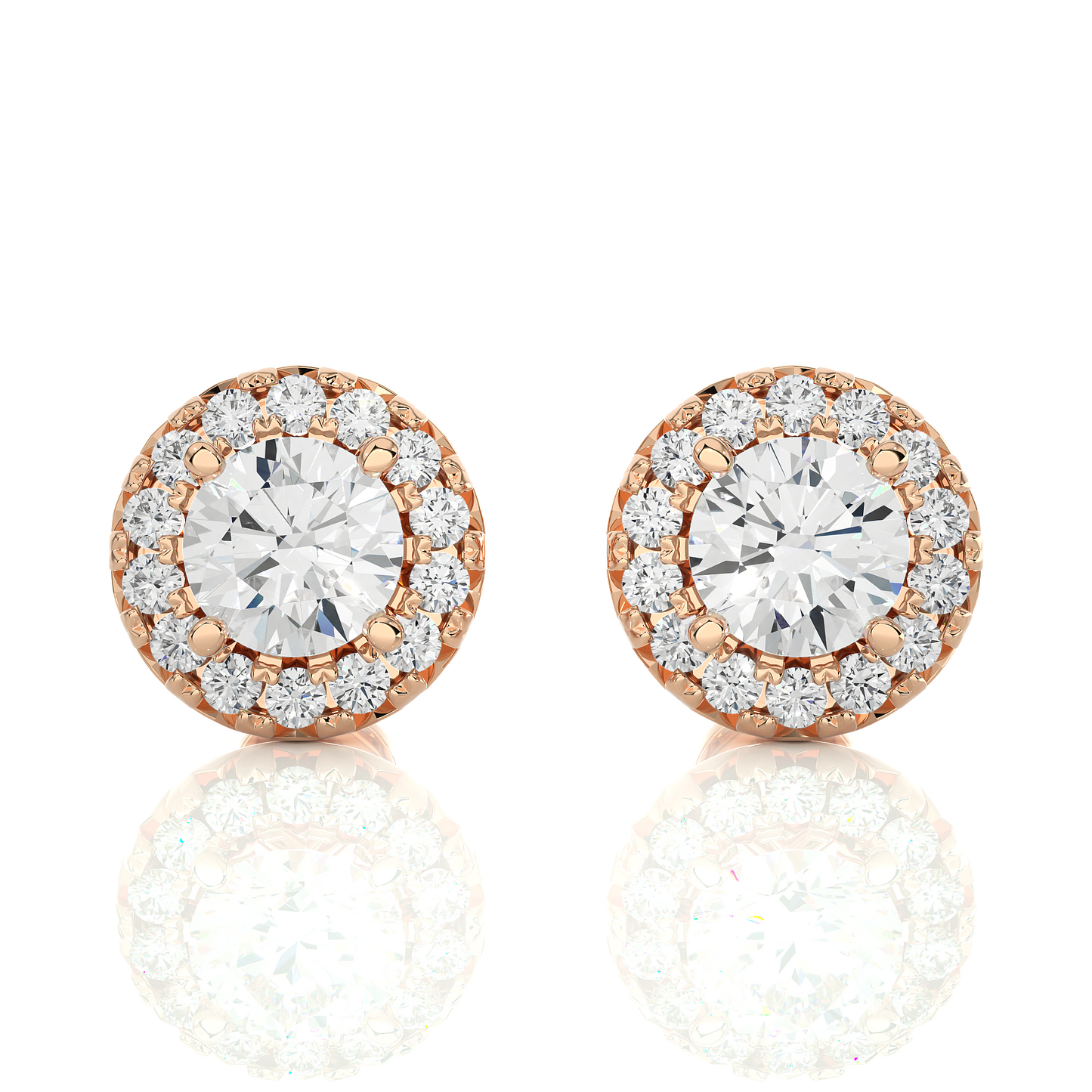 Round Diamond Stud Earrings With Halo Setting Timeless Luxury Jewelry In 14 KT Solid Gold