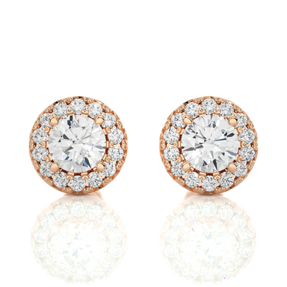 Round Diamond Stud Earrings With Halo Setting Timeless Luxury Jewelry In 14 KT Solid Gold